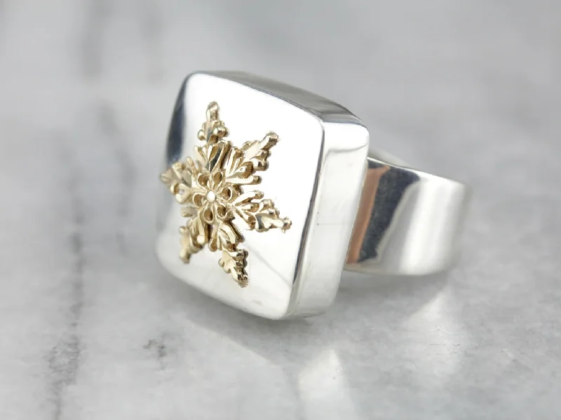 Mix Metal Snowflake Statement Ring