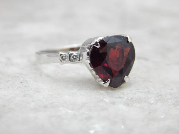 Pear Shaped Red Garnet White Gold Ring