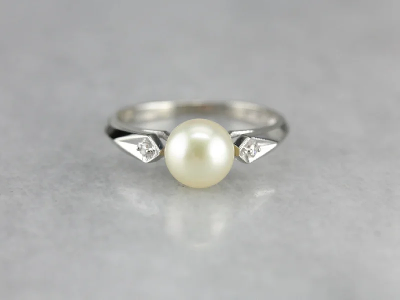 Pearl Solitaire White Gold Ring