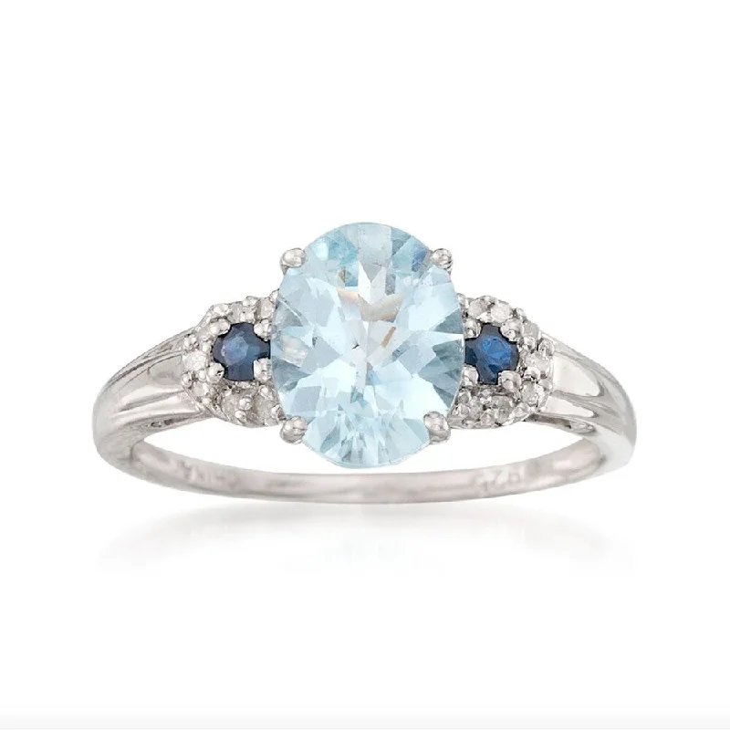 Pinctore 10k White Gold Aquamarine, Blue Sapphire & Diamond Ring, Size 7