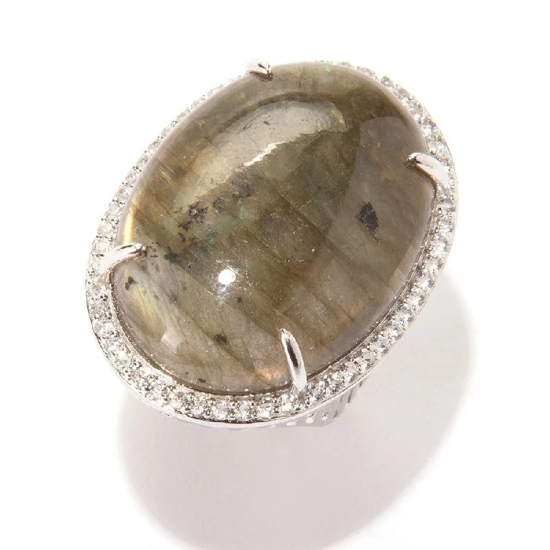 Pinctore Ster Silver 37.3ctw Labradorite & White Topaz Cocktail Ring, Size 7