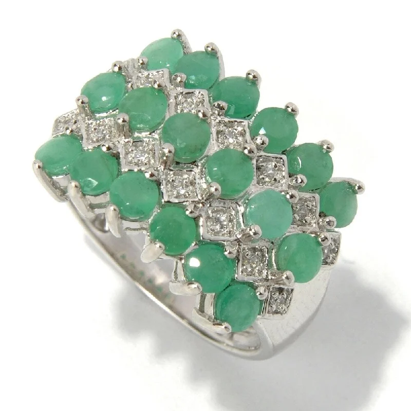 Platinum O/ Silver 2.17Ctw Sakota Emerald Cluster Ring