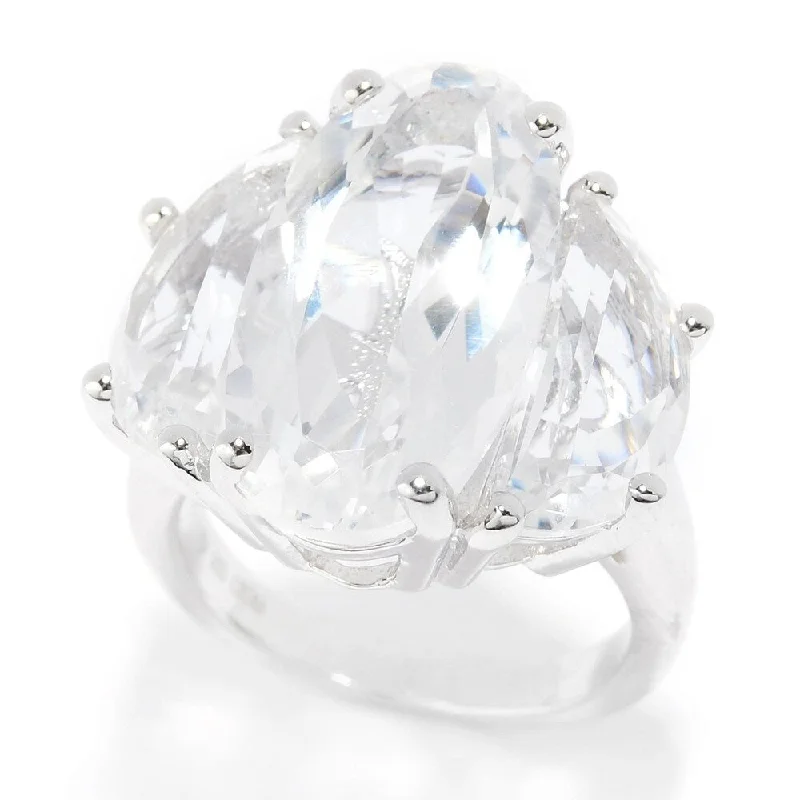 Rhodium Over Sterling Silver 12.9Ctw White Quartz Ring