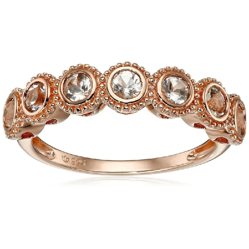 Rose Gold-Plated Silver Morganite Round 7-Stone Band Stackable Ring, Size 7