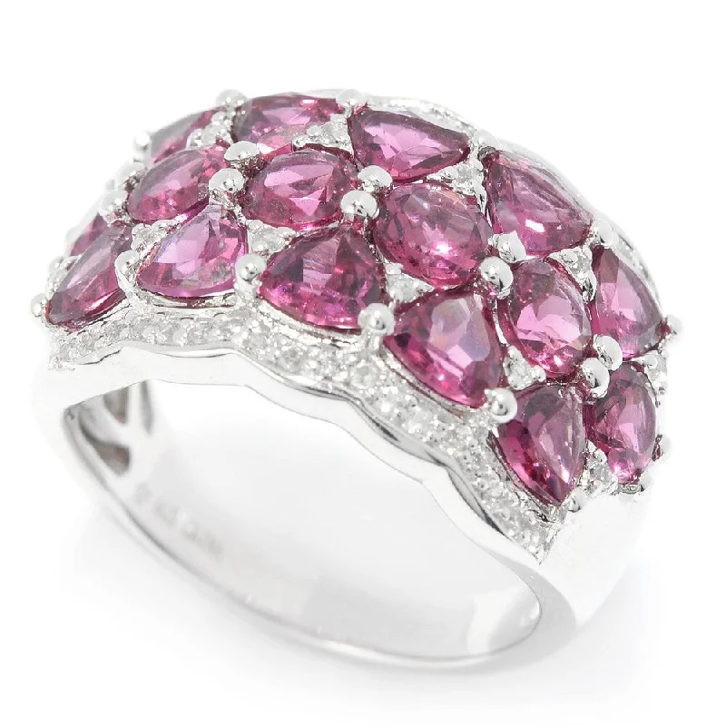 Ster Silver 5ct Rhodolite Garnet & White Topaz Cluster Ring, Size 7 - Red