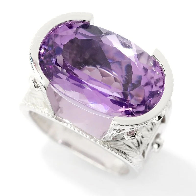 Sterling Silver 11.15ctw Bolivian Amethyst & White Zircon Ring