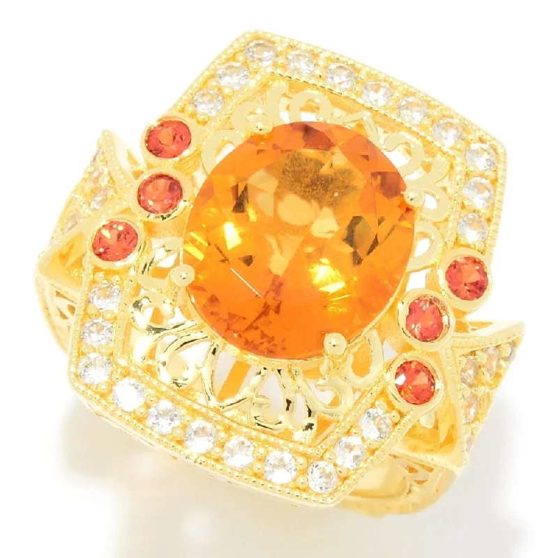 Sterling Silver 12 x 10mm Oval Citrine & White Zircon Filigree Ring