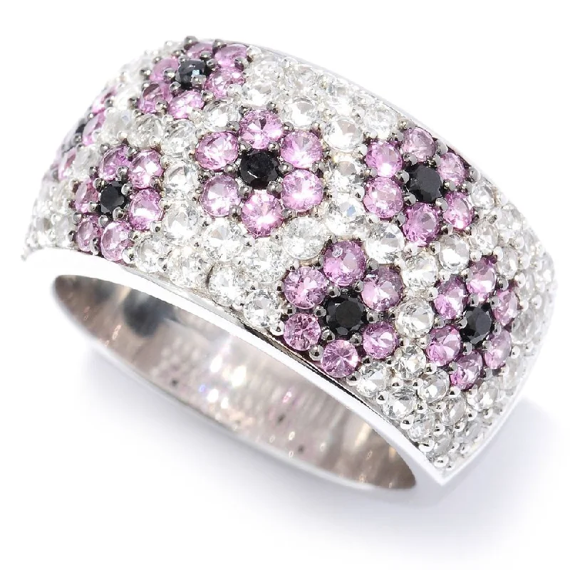 Sterling Silver 2.56ctw White Topaz, Spinel & Pink Sapphire Ring