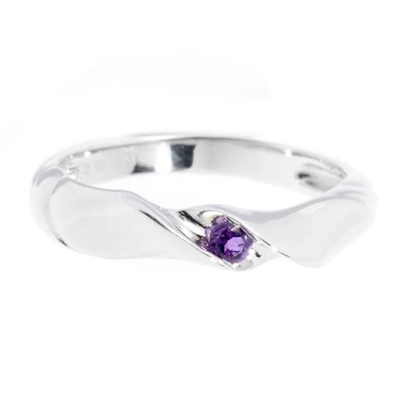 Sterling Silver 2.5Mm Round 0.06Ctw African Amethyst Stack Band Ring