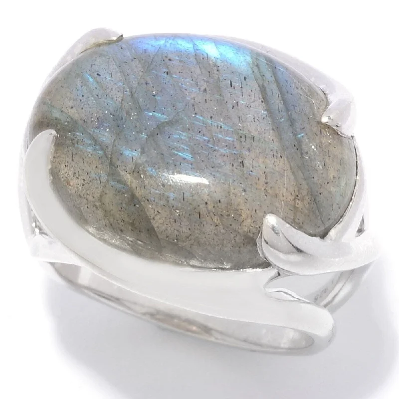 Sterling Silver 20 x 14mm Oval Labradorite East-West Ring