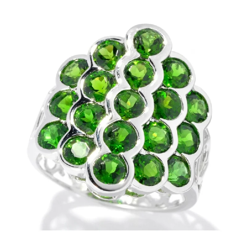 Sterling Silver 3.82Ctw Chrome Diopside Cluster Ring