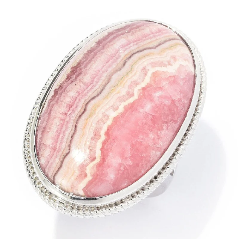 Sterling Silver 33 x 20mm Oval Rhodochrosite Ring