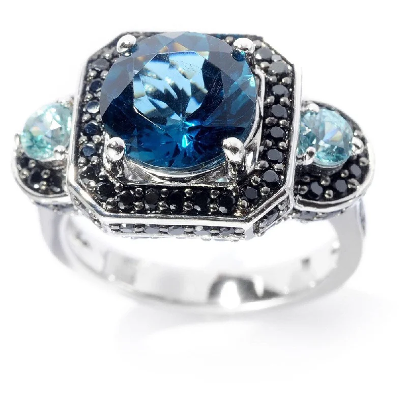 Sterling Silver 5.15ctw Round London Blue Topaz & Multi Gemstone Ring