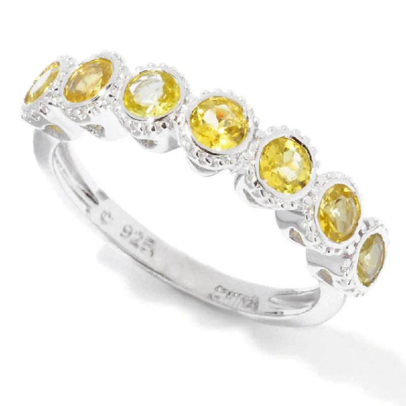 Sterling Silver 7-Stone Bezel-Set 0.81Ct Yellow Tourmaline Band Ring