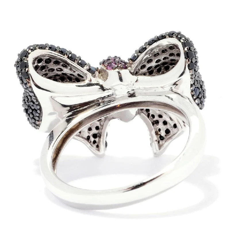 Sterling Silver Black Spinel & Rhodolite Garnet Bow Ring