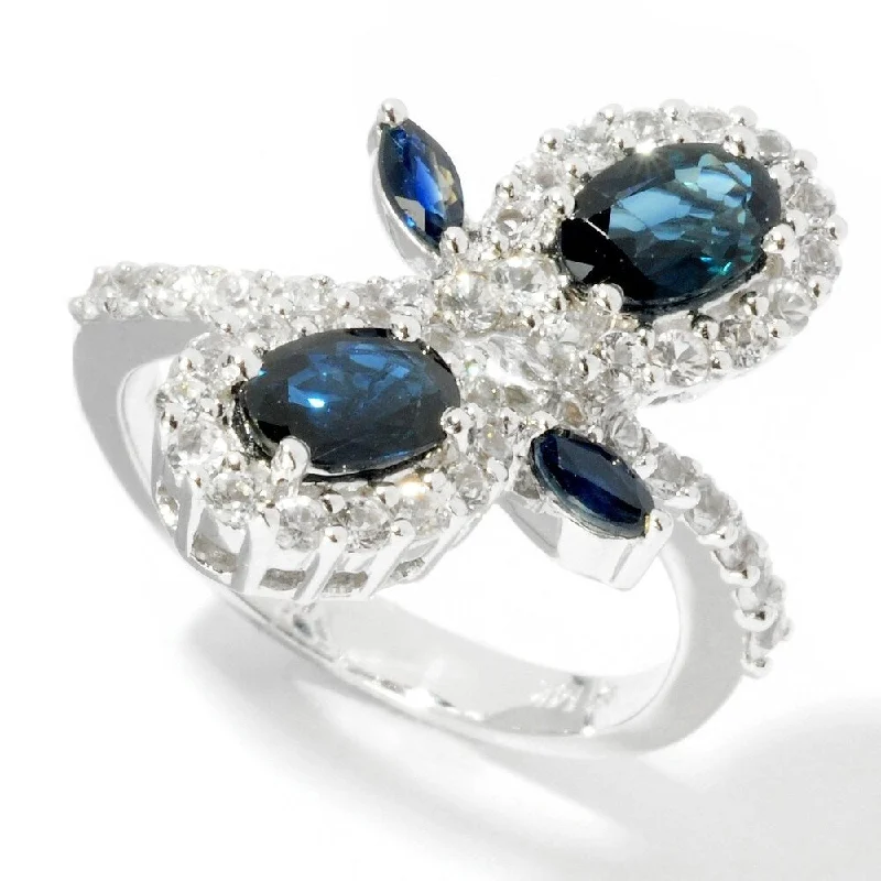 Sterling Silver Blue Sapphire and Created White Sapphire Ring