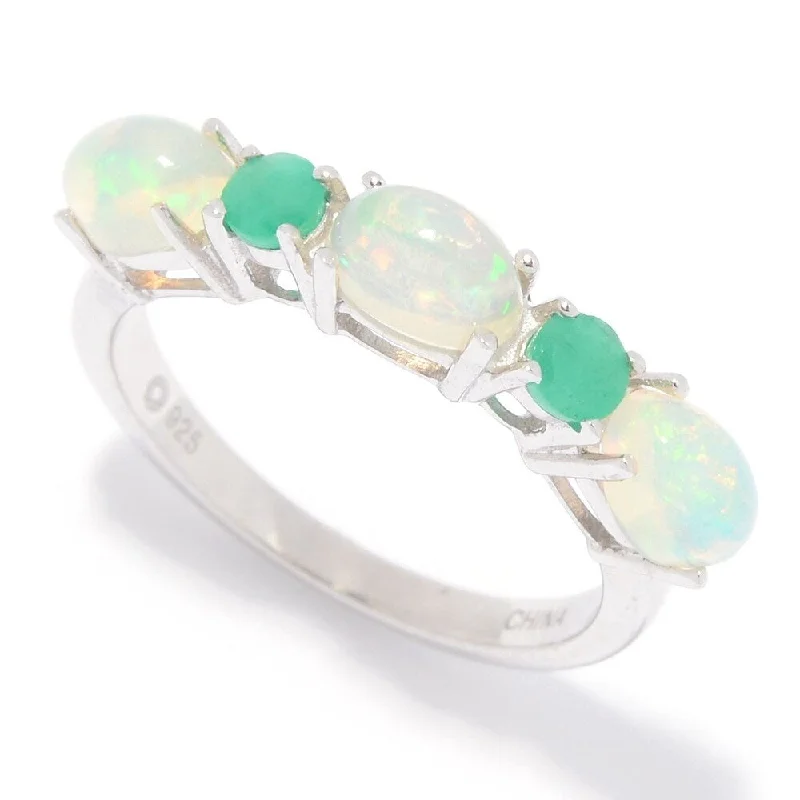 Sterling Silver Ethiopian Opal & Emerald 5-Stone Band Ring