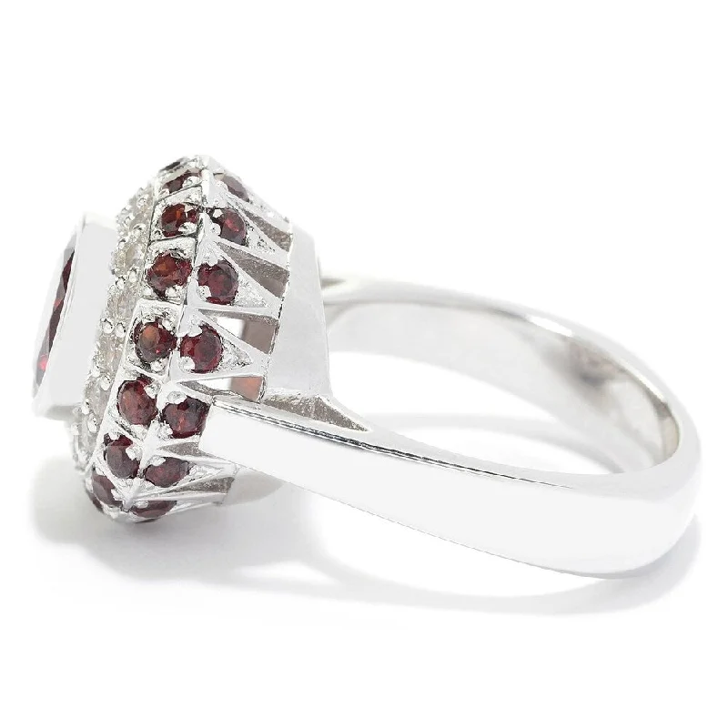 Sterling Silver Garnet Round Cut Bezel Det Multi Halo Ring - Red