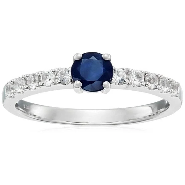 Sterling Silver Genuine Blue Sapphire and Created White Sapphire Ring