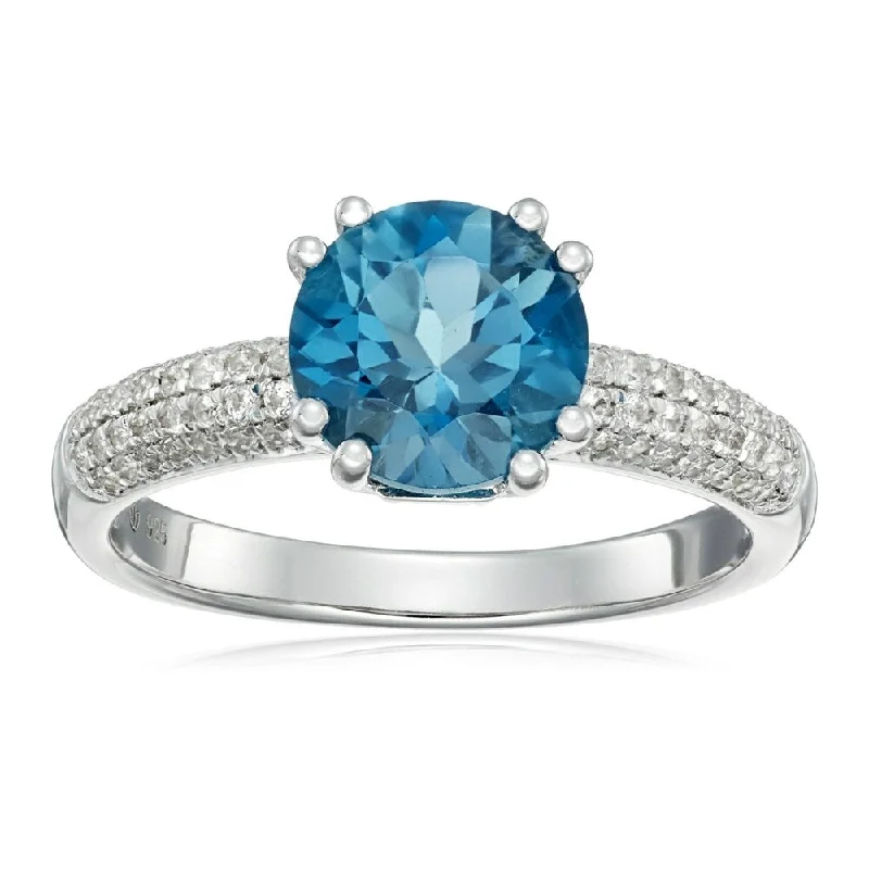 Sterling Silver London Blue Topaz & Created White Sapphire Ring