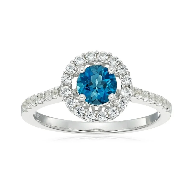 Sterling Silver London Blue Topaz & White Sapphire Solitaire Ring