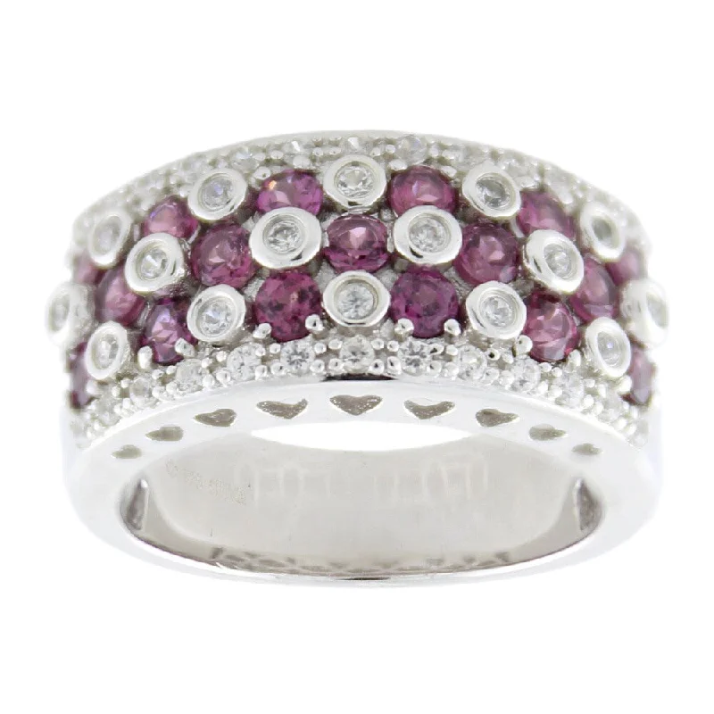 Sterling Silver Rhdolite and White Zircon Wide Band