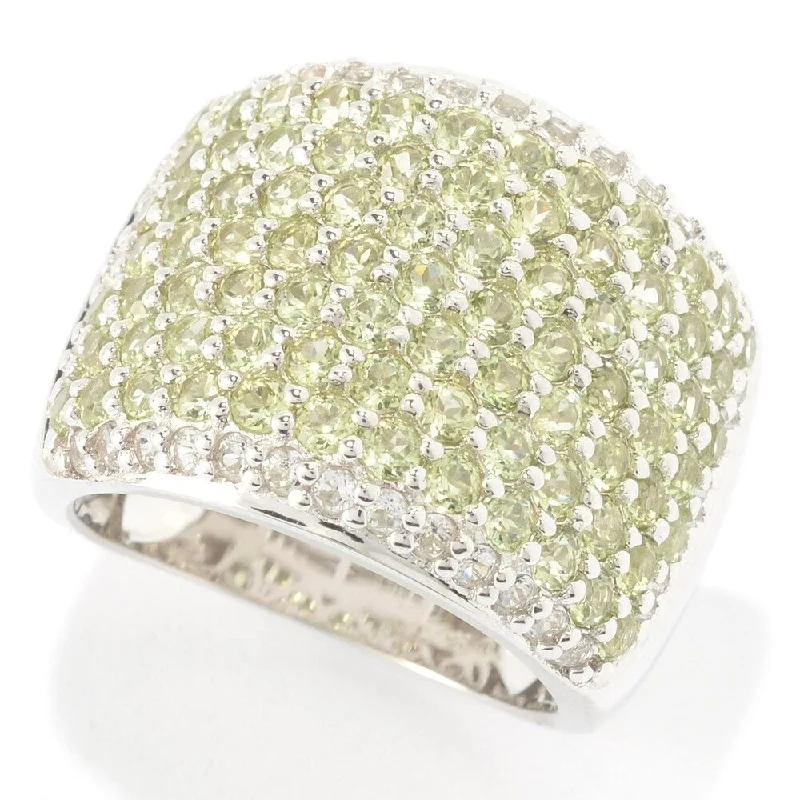 Sterling Silver Round Peridot and White Topaz Wide Band Ring