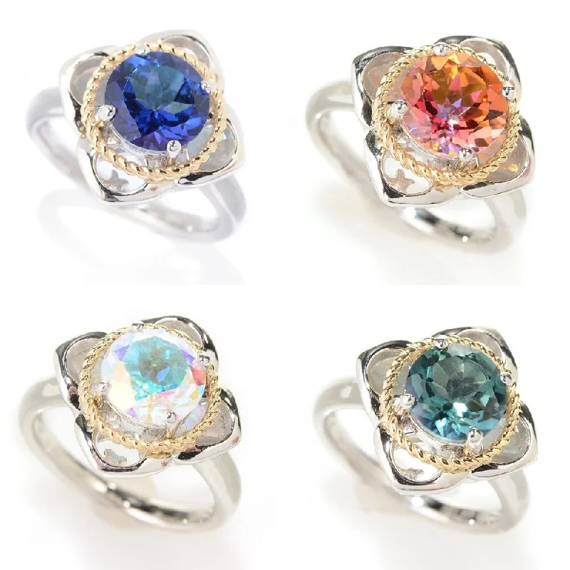 Two-tone Sterling Silver and 14k Topaz Flower Ring