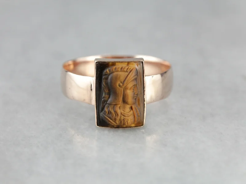 Victorian Era Tiger's Eye Cameo Rose Gold Ring