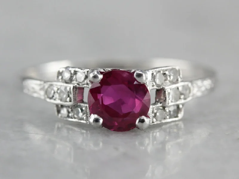 Vintage Platinum and Pink Sapphire Ring