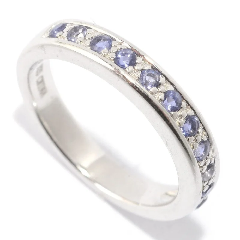 White Platinum over Silver Multicolor Round Iolite Midi Ring