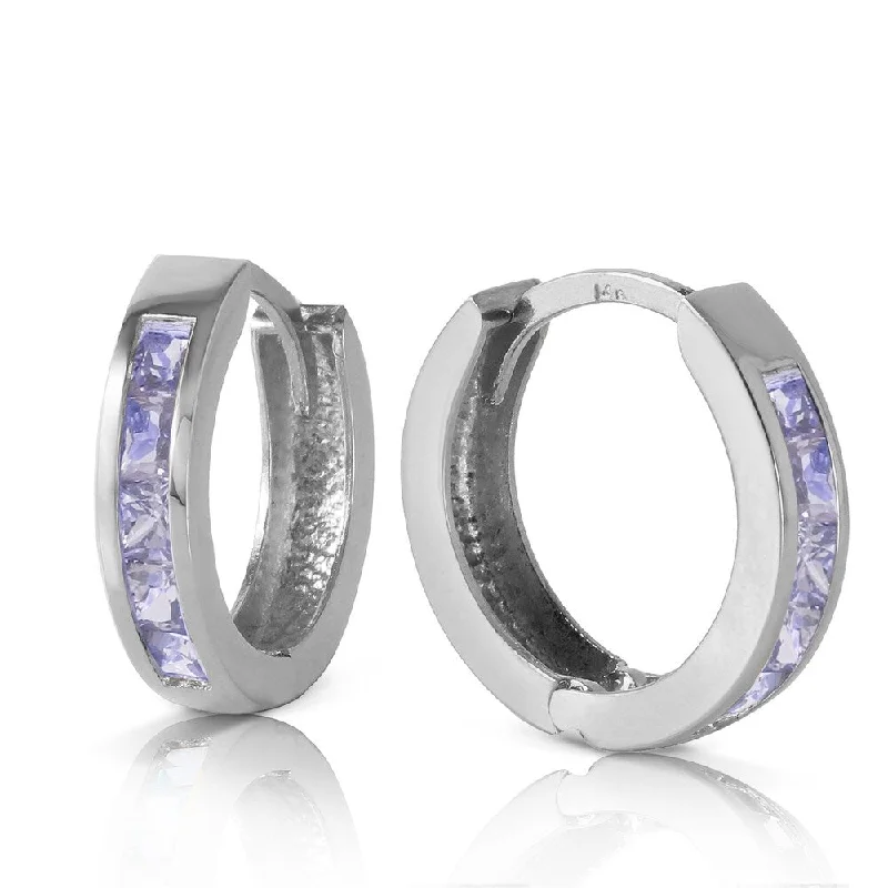 0.95 Carat 14K Solid White Gold Huggie Hoop Earrings Tanzanite