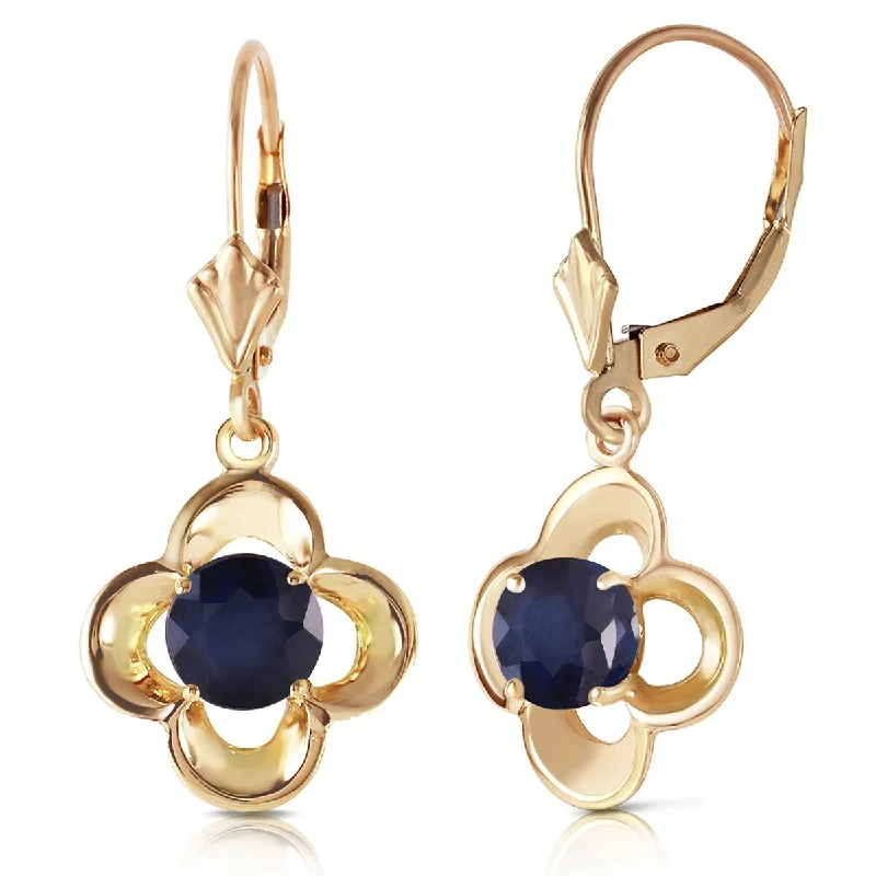 1.1 Carat 14K Solid Gold Leverback Gemstone Earrings Natural Sapphire