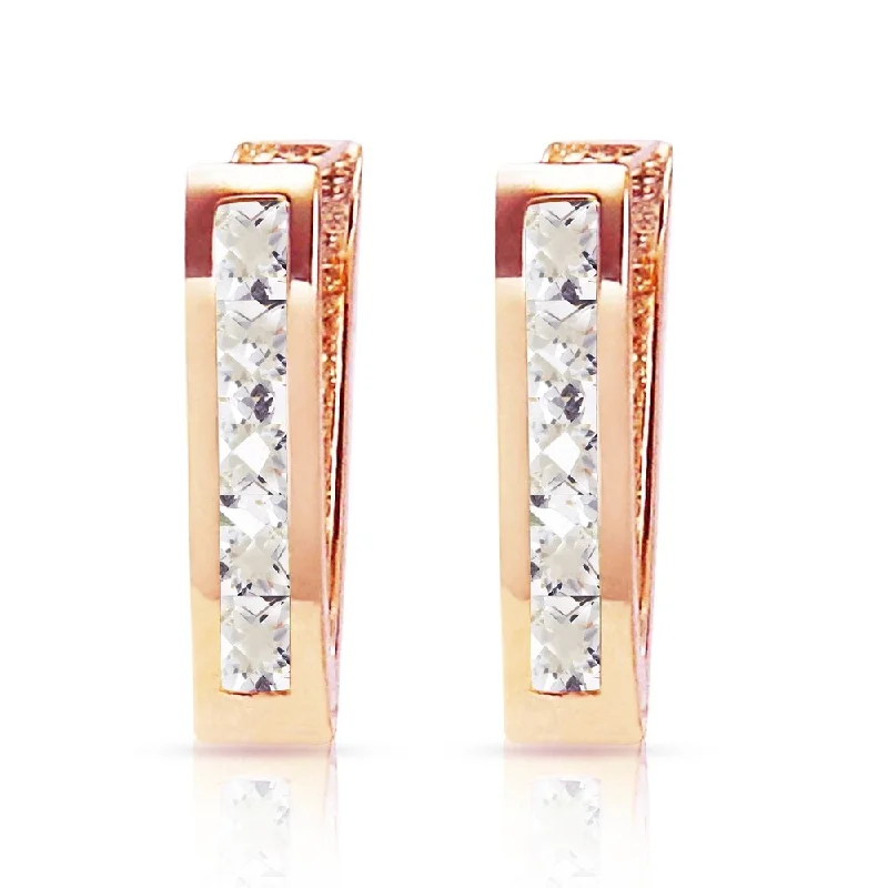 1.2 Carat 14K Solid Rose Gold Oval Huggie Earrings White Topaz