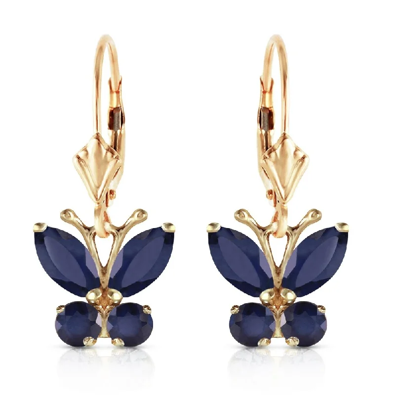 1.24 Carat 14K Solid Gold Butterfly Earrings Sapphire