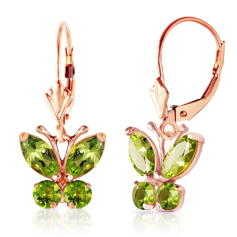 1.24 Carat 14K Solid Rose Gold Butterfly Earrings Peridot