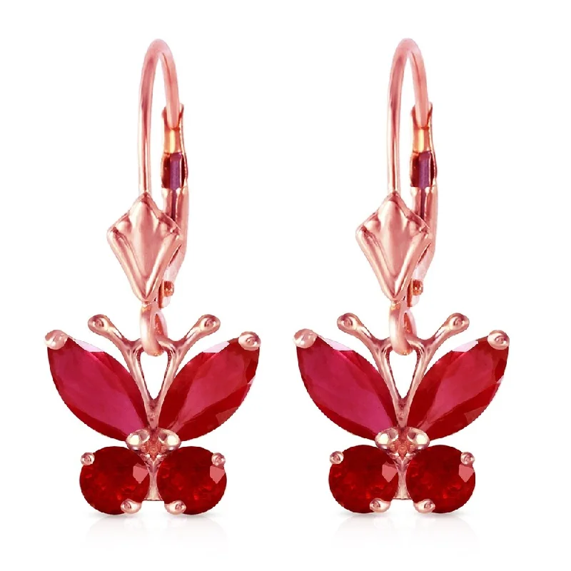 1.24 Carat 14K Solid Rose Gold Butterfly Earrings Ruby