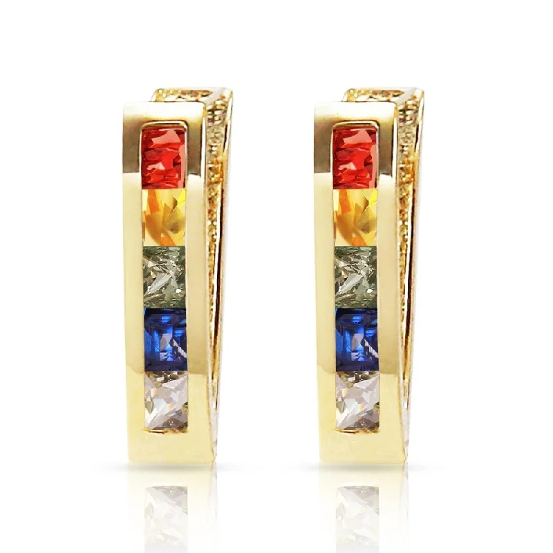 1.3 Carat 14K Solid Gold Huggie Earrings Multicolor Sapphire