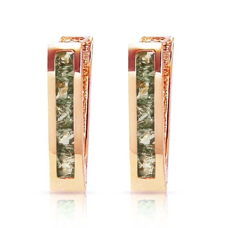 1.3 Carat 14K Solid Rose Gold Huggie Earrings Green Natural Sapphire