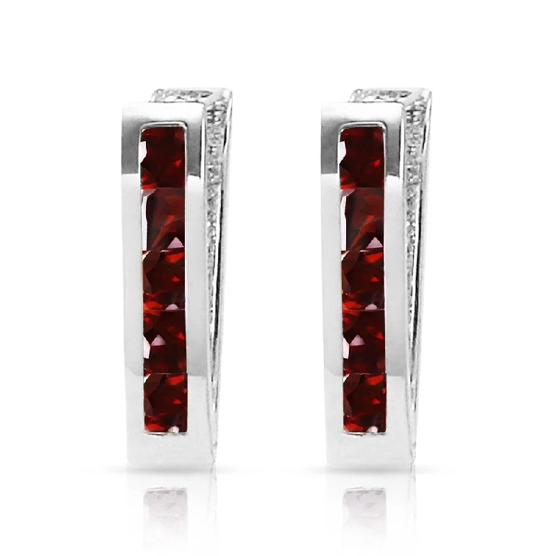 1.3 Carat 14K Solid White Gold Oval Huggie Earrings Garnet