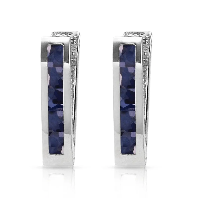 1.3 Carat 14K Solid White Gold Oval Huggie Earrings Sapphire