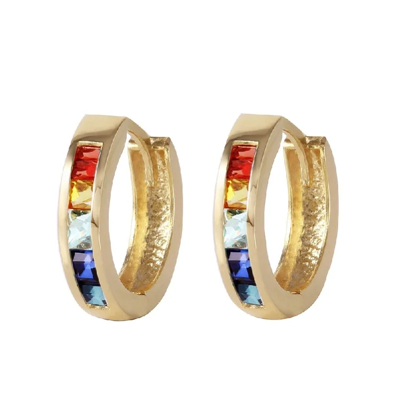 1.3 CTW 14K Solid Gold Hoop Earrings Multicolor Sapphire