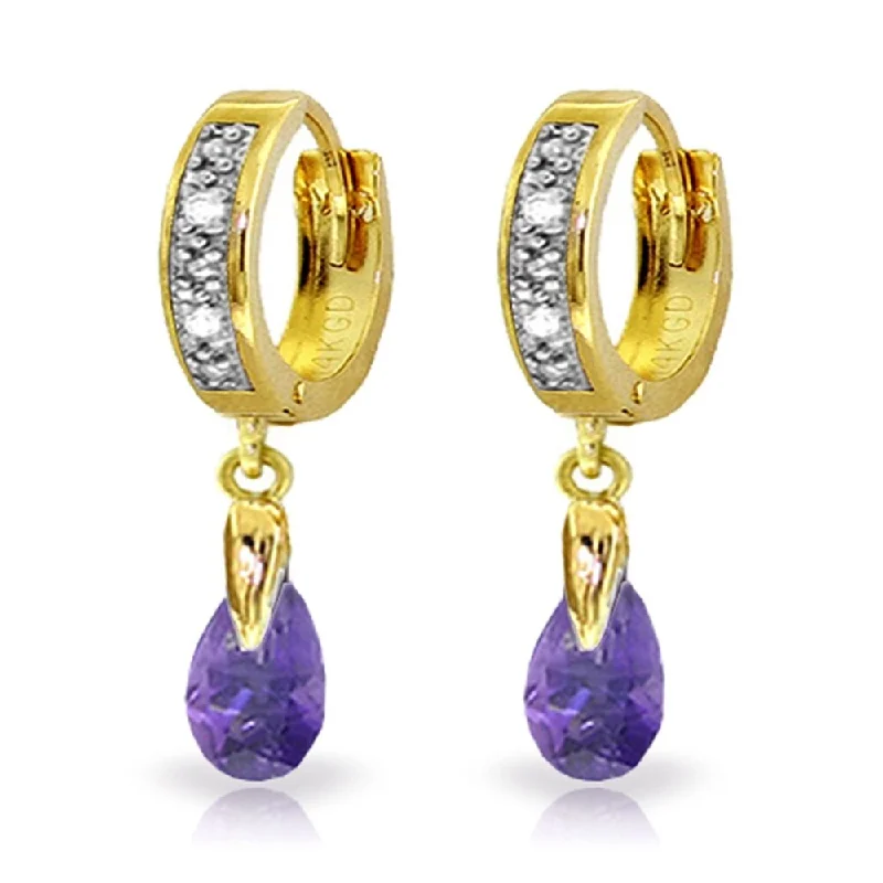 1.37 Carat 14K Solid Gold Hoop Earrings Diamond Amethyst