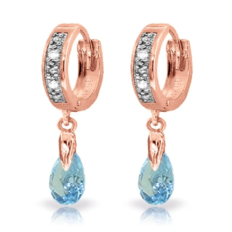 1.37 CTW 14K Solid Rose Gold Hoop Earrings Diamond Blue Topaz