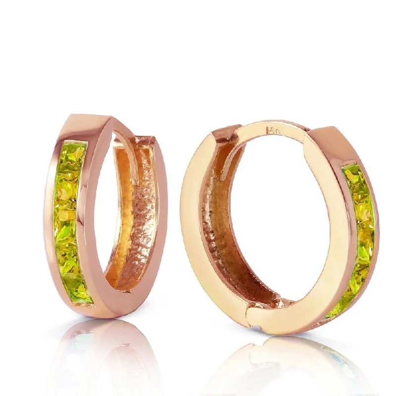 1 CTW 14K Solid Rose Gold Hoop Huggie Earrings Peridot