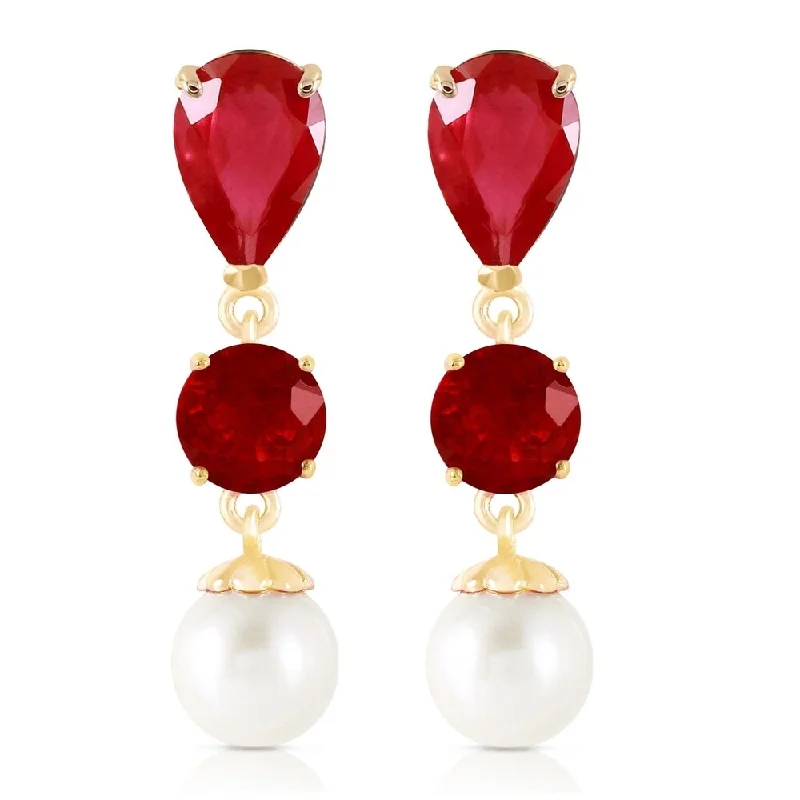 10.1 Carat 14K Solid Gold Chandelier Earrings Ruby pearl