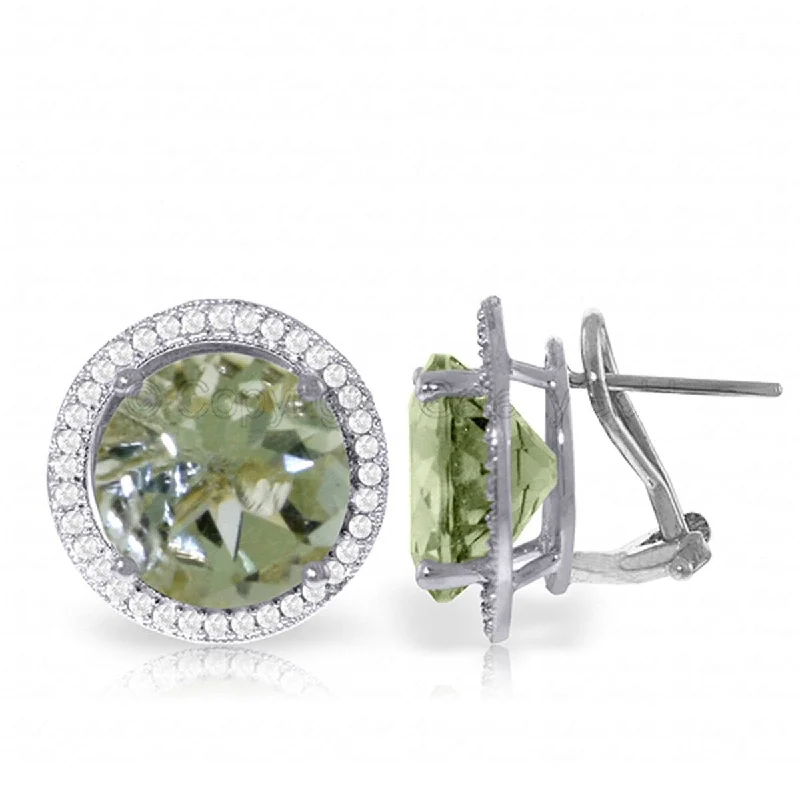 10.4 Carat 14K Solid Gold French Clips Earrings Diamond Green Amethyst