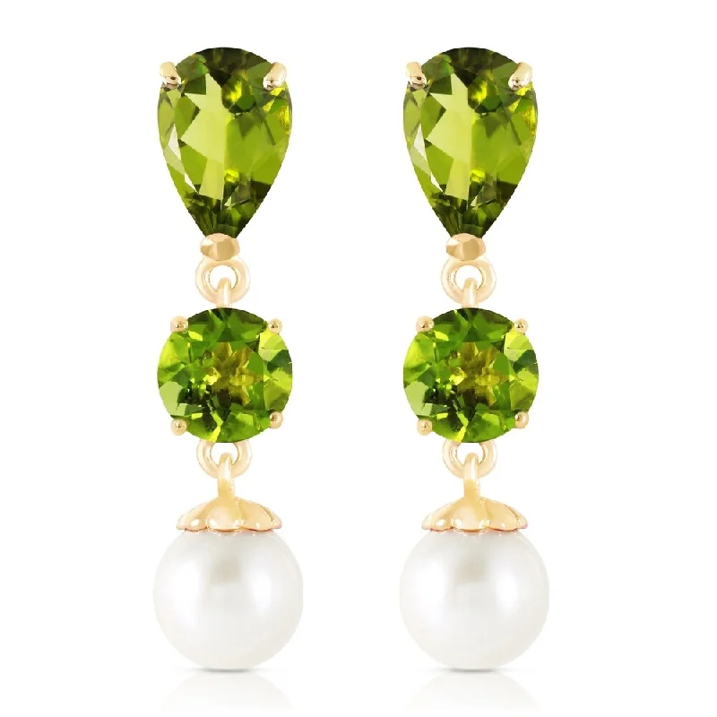 10.5 CTW 14K Solid Gold Chandelier Earrings Peridot pearl