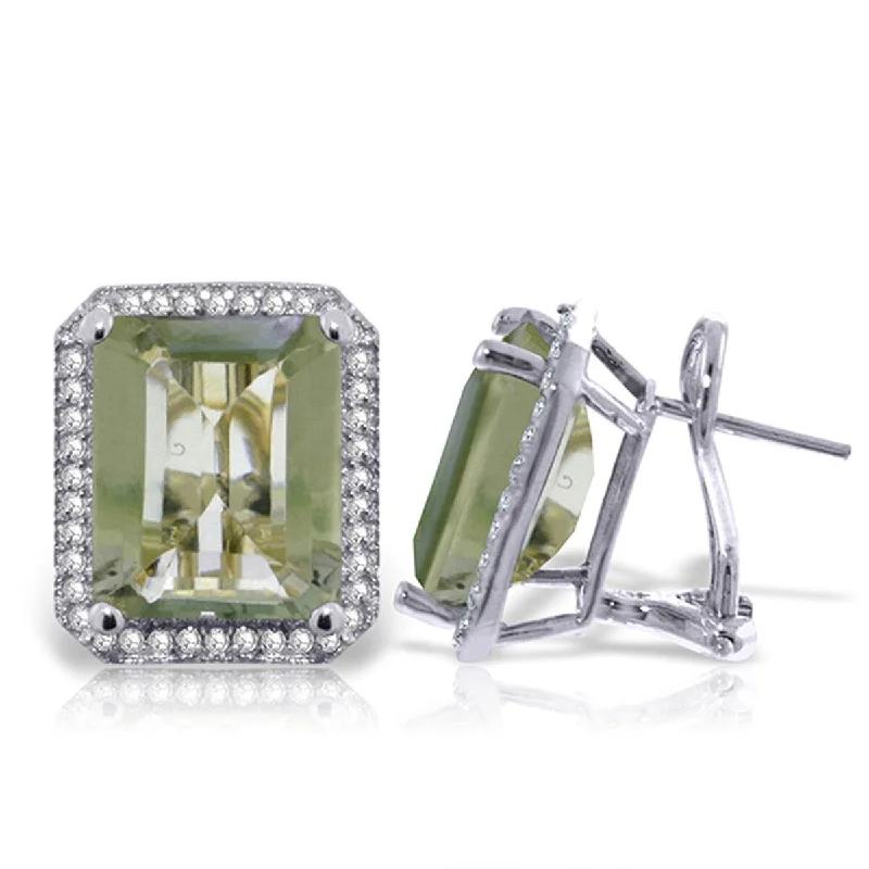 11.6 Carat 14K Solid Gold French Clips Earrings Diamond Green Amethyst