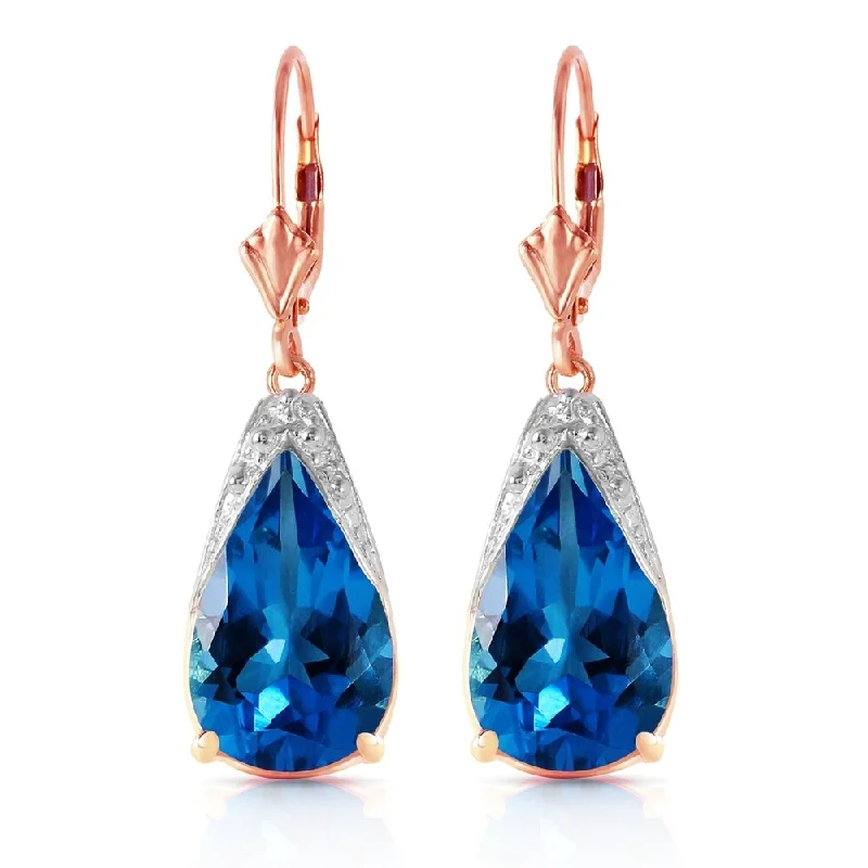 12 Carat 14K Solid Rose Gold Ocean Blue Topaz Earrings